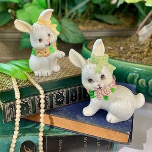 Enesco Bunny Rabbit Figurine Bunny Porcelain Figurine Easter Cottagecore
